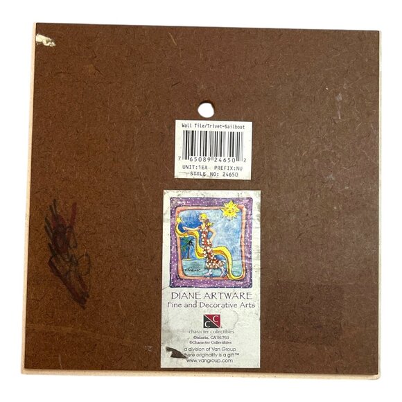 Diane Artware Wall Tile or Trivet – 6” Handpainted Sailboat Nautical Decor (1990 - Picture 2 of 5